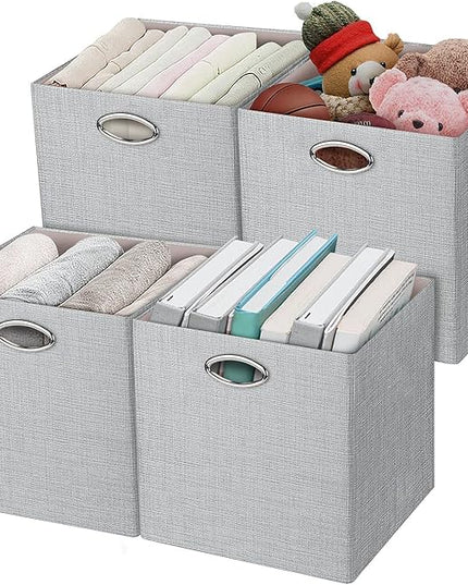 Posprica Storage Cubes, 12×12 Collapsible Storage Basket Bins,Heavy Duty Fabric Containers, 4pcs, Sliver Grey