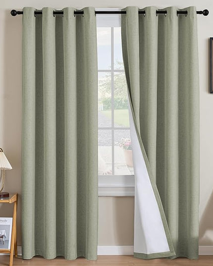 H.VERSAILTEX Linen Curtains 100% Blackout Curtains for Bedroom 108 inch Long Full Light Blocking Nature Linen Blended Window Curtains for Living Room Nickel Grommet (2 Panels, Heathered Tea)