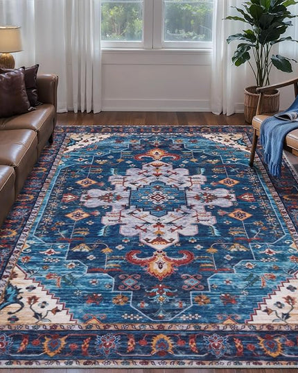 Ciicool Area Rug 5x7ft Washable Rugs for Living Room Non-Slip Indoor Rugs Large Low-Pile Mat Floor Carpet Vintage Rug for Bedroom Dinning Foyer Decor