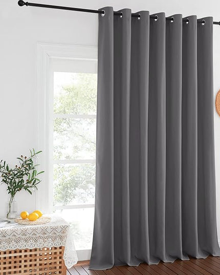 NICETOWN Blackout 102 inch Curtains for Sliding Glass Door, Grommet Thermal Insulated Room Darkening Window Treatment Sound Reducing Drapes for Room Divider, Gray, 1 Panel, W100 x L102