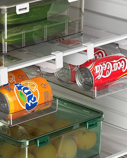 Refrigerator Drawer Can Organizer, Hanging Pull Out Shelf Storage for Soda, Egg, Fruit, Vegetable, Meat - Transparent Container Fits All Fridges