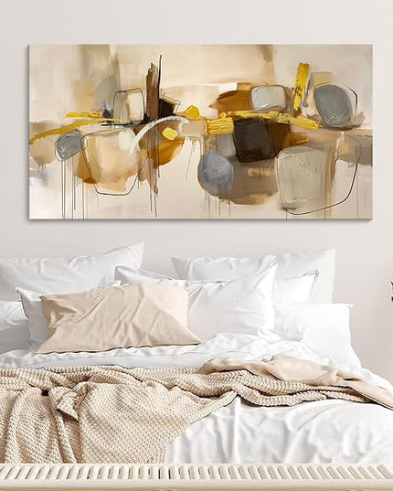 HGUAOA Abstract Wall Art for Living Room - Large Yellow and Orange Geometric Artwork - Modern Paintings for Office Decor - Contemporary Big Wall Decor for Home or Office 24×48IN