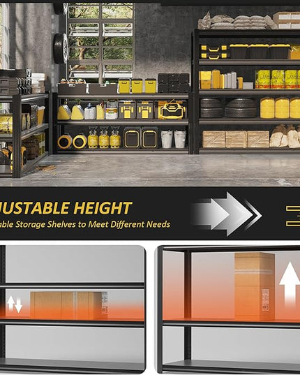 60" W Garage Shelving Heavy Duty,5 Tier Storage Shelves,3030LBS Adjustable Shelf Unit, Metal Garage Shelving for Warehouse Industrial Basement, 72" H × 60" W × 24" D, Black