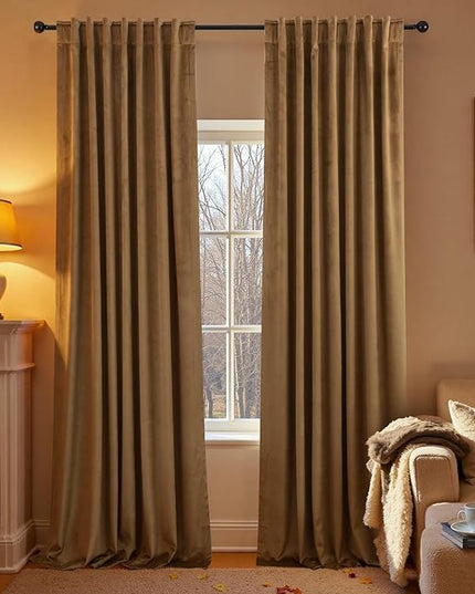 KOUFALL 102 Inch Long Velvet Blackout Curtains, Brown Pleated High End Ceiling to Floor Length Custom Curtain Drapes for Living Room Large Window, 2 Panel Set