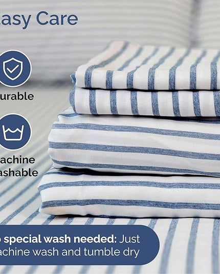 Queen Size 4 Piece Sheet Set - Comfy Breathable & Cooling Bed Sheets Set - Hotel Luxury Bedding for Women, Men, Kids, Teens, Boys & Girls - Deep Pockets, Soft, Wrinkle Free - Oeko-Tex - Blue Stripes 2