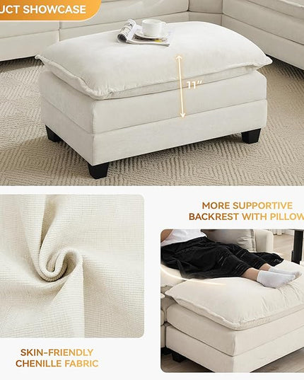 35‘’ Modern Chenille Cloud Sofa Ottoman,Rectangle Ottoman for Modular Sectional Sofa, Beige