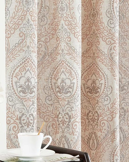 jinchan Linen Blend Curtains for Living Room, Damask Medallion Pattern Curtains 63 Inch Length 2 Panels Set for Bedroom, Light Filtering Drapes, Vintage Print Window Treatments, Back Tab Taupe