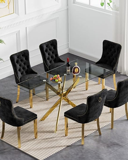 HomVent Rectangular Glass Dining Table Set for 6, Modern Kitchen Table Set and Chairs, Rectangular Glass Dining Room Table Set for Kitchen