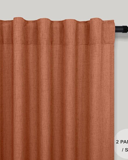 Pitalk Boho Curtains for Bedroom 2 Panels Rust Terracotta Colored Rod Pocket Back Tab Door Curtains Linen Sheer Bohemian Curtain for Living Room Ceiling to Floor Length Extra Wide 52 x 96 Inch Long