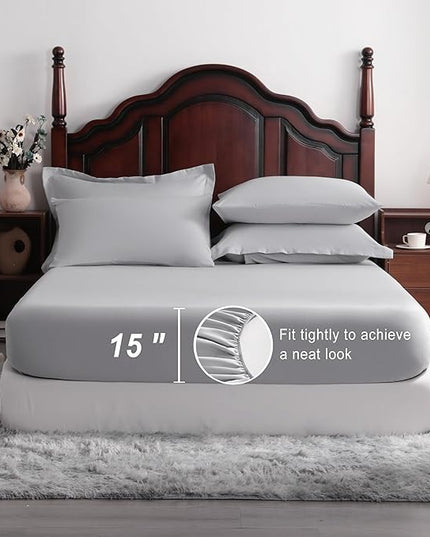 NTBAY King Comforter Set with Sheets, 7 Pieces Soft and Breathable King Bedding Set, Bed in a Bag, Down Alternative Comforter Set Solid Color All Season, King Bedding Set, Light Grey