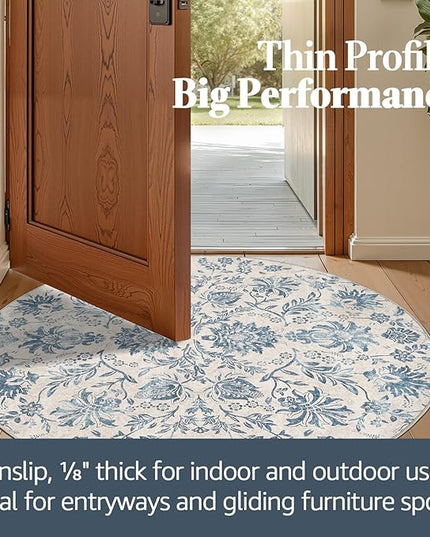 jinchan Torino Classic Floral Round Rug 5ft, Vintage-Inspired Design 5’Circle Rug, Machine Washable Ultra-Thin Low-Pile Non-Slip Indoor Carpet for Bedroom Dining Room Living Room Entryway, Dark Blue