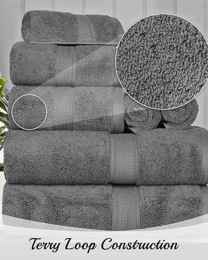 Superior Egyptian Cotton Pile 3 Piece Towel Set, Includes 1 Bath, 1 Hand, 1 Face Towel/Washcloth, Ultra Soft Luxury Towels, Thick Plush Essentials, Guest Bath, Spa, Hotel Bathroom, Charcoal