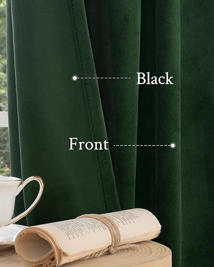 LAMIT Emerald Green Velvet Curtains 96 Inch for Living Room, Thermal Insulated Room Darkening Drapes Noise Reducing Back Tab and Rod Pocket Christmas Panels for Bedroom, Set of 2 Panels, 52 x 96 Inch