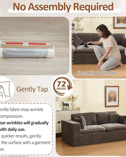 88''Cloud Boneless Sectional Couch, Modular Sectional Sofa Deep Seat, Upholstered Convertible Comfy Loveseat Chenille Memory Foam Sofa Couches for Living Room, Brown
