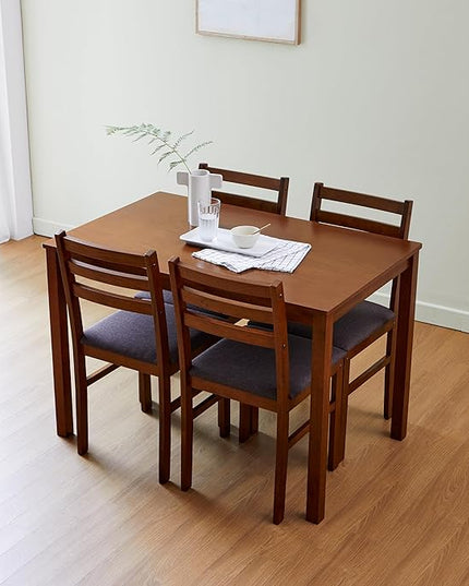 Livinia Seattle 5-Piece Wooden Dining Table Set for 4, Modern Farmhouse Kitchen Dining Room Set with Solid Wood Ladder Back Chairs for Small Space (Antique)