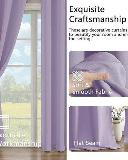 Simplebrand Lilac Room Darkening Curtains for Bedroom Living Room 84 Inch Length 2 Panels Set, Thermal Insulated Curtains & Drapes, Solid Grommet Noise Reducing Window Treatment, W50 x L84 Inch
