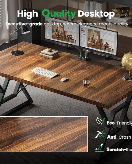 70.8" Large Executive Desk - Computer Office Desk Workstation, Modern Business Writing Table with Sturdy Metal Legs for Home Office (Wood Color, 71 Inch)