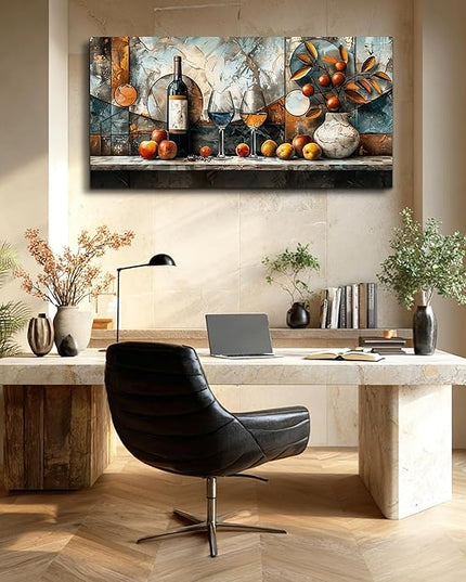 XIGUANGART Canvas Wall Decor For Kitchen Wall Art For Dining Room Decorations Wine Glass Painting Still Life Vintage Abstract Picture Artwork Pub Living Room Wall Mural Posters Home Decor 20"x40"