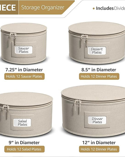 Sorbus China Storage Containers - Hard Shell Dish Storage Containers for Organizing, Moving Supplies, Party - 4 Stackable Plate Carrier Set for Dinnerware, Plate Organizer with Felt Plate Protector
