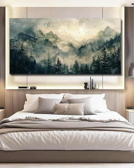 FUHAIHUA Large Framed Wall Decor For Living Room Canvas Wall Art For Office Farmhouse Wall Decorations For Bedroom Forest Fog Landscape Paintings Modern Pictures Artwork Room Home Decor 24x48 In