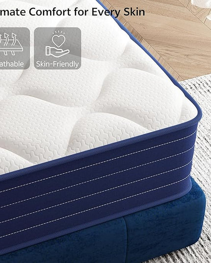 Full Mattress, 12 Inch Full Size Mattress in a Box, Double Mattress, Pocket Spring&Memory Foam, Medium, Motion Isolation, Fiberglass Free, CertiPUR-US Certified