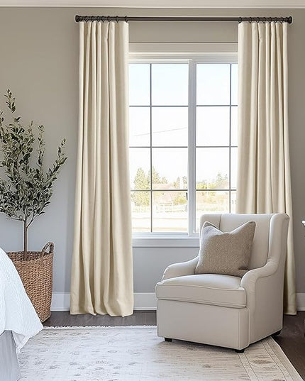 INOVADAY 100% Blackout Curtains for Bedroom, Black Out Curtains 72 Inch Long, Clip Rings Linen Blackout Drapes, Thermal Insulated Room Darkening for Living Room, 2 Panels - Cream,W50xL72