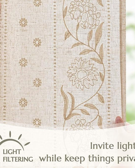 jinchan Winslow Linen Curtains for Bedroom 90 Inches Length Embroidered Bordered Floral Curtains for Living Room Farmhouse Decor Light Filtering Window Treatments Ivory on Beige Drapes 2 Panels