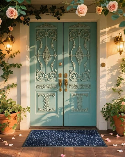 Yimobra Large Door Mat Outside Entrance 47x24, Waterproof Sturdy Outdoor Mats for Front Door, Heavy Duty Non-Slip Doormat for Garage Patio Entryway Indoor, Easy Clean, Blue