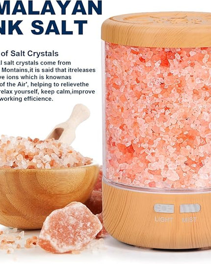 Essential Oil Diffuser Aromatherapy Diffuser - Himalayan Pink Salt Crystal Diffusers for Essential Oils with 7 Color Lights 2 Mist Mode, Reduce Noise Design for Baby Room, Yellow