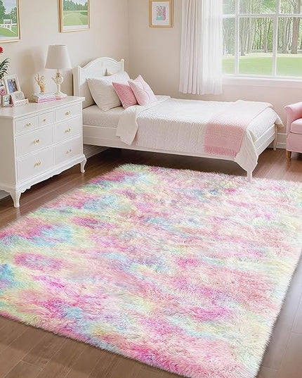 Ophanie Rainbow Colorful Rugs for Living Room 5x8, Unicorn Fluffy Shag Fuzzy Plush Soft Carpets, Floor Shaggy Area Rugs for Bedroom, Carpet for Kids Girls Dorm Nursery Home Decor Aesthetic
