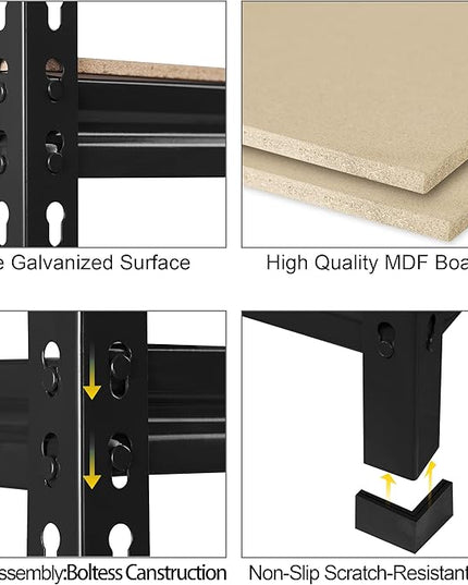 PrimeZone Storage Shelves 5 Tier Adjustable Garage Storage Shelving, Heavy Duty Metal Storage Utility Rack Shelf Unit for Warehouse Pantry Closet Kitchen, 28" x 12" x 59", Black, 6 Packs