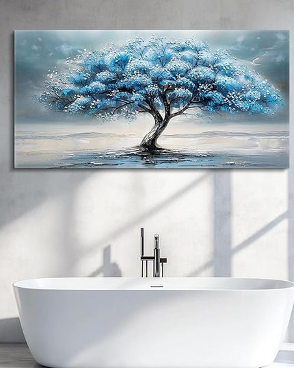 FUHAIHUA Canvas Wall Decor For Living Room Wall Art For Bedroom Large Size Office Decorations Blue Tree Paintings Abstract Wall Pictures Artworks ReadyTo Hang Dormitory Home Decoration 20"X40"
