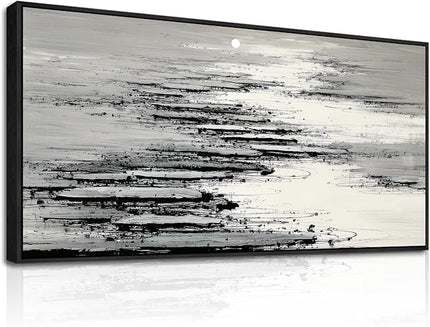 XIGUANGART Abstract Wall Art for Living Room Large Framed Black and white Canvas Print Minimalist Ocean Sunset Landscape Pictures Inspiration Modern Painting For Bedroom Office Home Wall Decor 20x40