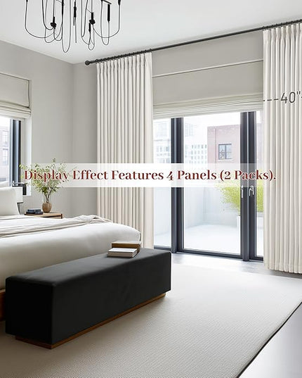 Pinch Pleated Off Beige White Mini Curtains 63 Inch Length 2 Panels Set for Kitchen Windows, Cute Blackout Two Layer Thick Linen Blend Light Blocking Drapes Back Tab for Laundry Room 63 Inches Curtain