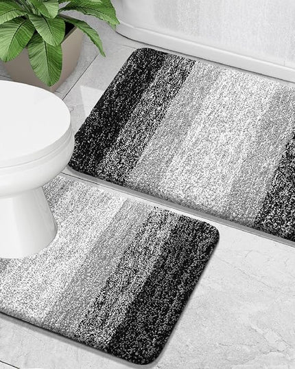OLANLY Bathroom Rug Set 2 Piece, Soft Absorbent Microfiber Bath Mats and U-Shaped Contour Toilet Rug, Non-Slip, Machine Wash Dry, Plush Shaggy Bath Mats for Bathroom (30"x20"+24"x20", Black)