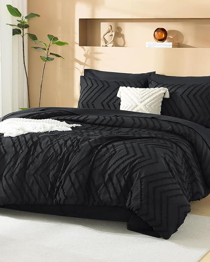 Litanika California King Comforter Set with Sheets Black - 7 Pieces Bed in a Bag Cal King Boho Tufted Complete Bedding Sets with Comforter, Sheets, Pillowcases & Shams