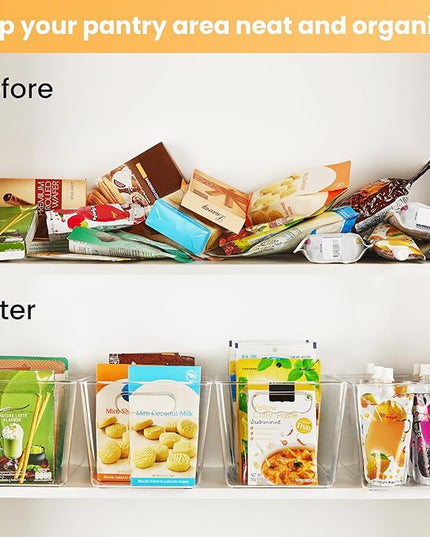 YIHONG Clear Plastic Storage Bins, 4 Pack Pantry Organizer Bins with Handle for Kitchen, Freezer,Cabinet,Closet Organization and Storage