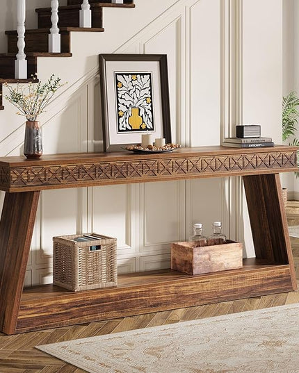 Tribesigns Farmhouse Console Table, 70.9-Inch Extra Long Entryway Table with Storage, 2-Tier Narrow Sofa Table Behind Couch, Wooden Accent Table for Living Room, Hallway, Foyer, Dark Brown