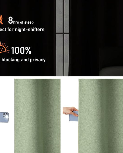 Linen Blackout Curtains 132 Inch Length 2 Panels for Bedroom, 100% Blackout High Living Curtains, Thermal Insulated Room Darkening Grommet Drapes, Sage Green, W52 x L132, 2 Panels