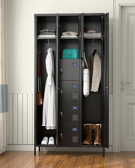 Aobabo Metal Storage Locker for empolyees, 10 Doors Metal Lockers with Hooks, for School, Home Office, Garage, Assembly Required, Black