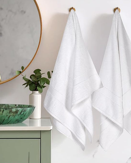 Superior Egyptian Cotton Pile Bath Towel Set of 2, Ultra Soft Luxury Towels, Thick Plush Essentials, Absorbent Heavyweight, Guest Bath, Hotel, Spa, Home Bathroom, Shower Basics, White