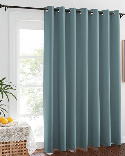 NICETOWN Greyish Blue Blackout Curtains W100 x L84 for Sliding Door, Grommet Thermal Insulated Light Blocking Window Treatments for Bedroom/Living Room, 1 Panel