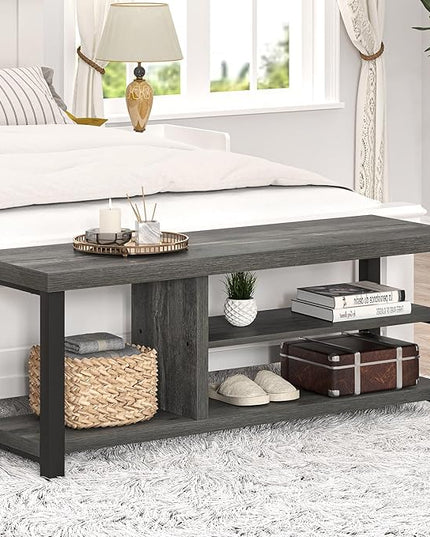 EXCEFUR Industrial Entryway Bench, Rustic Indoor Shoe Boot Storage Bench Seat for Living Room, Grey