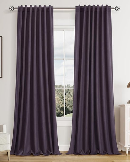 Guken Blackout Curtains 96 Inch Length 2 Panels Set for Living Room Bedroom Back Tab Thermal Insulated 100% Black Out Linen Drapes Room Darkening Window Curtains 96 Inches Long,Plum