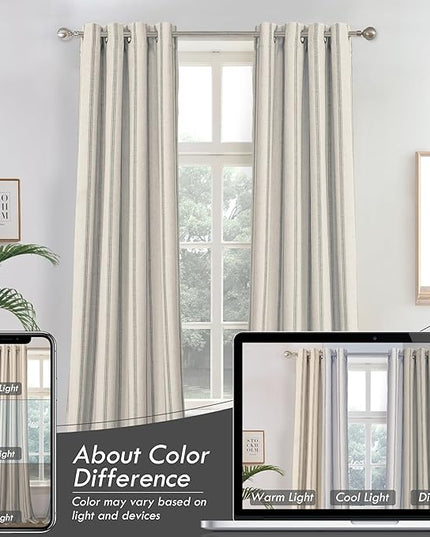 DriftAway Farmhouse Linen Blend Blackout Curtains 45 Inches Long for Bedroom Vertical Striped Printed Grommet Curtains Thermal Insulated Lined Treatments for Living Room 2 Panels W52 x L45 Gray
