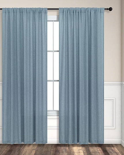 Blue Linen Curtains 84 Inch Length for Living Room 2 Panels Set Back Tab Rod Pocket Light Filtering Semi Sheer Grey Blue Curtains for Bedroom Country Farmhouse Stone Dusty Blue Gray Drapes 52x84 Long