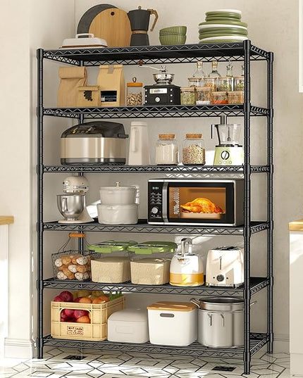 6Tier Metal Shelving Unit Storage Shelves. 1200LBS Wire Shelving Rack Heavy Duty, 75H Adjustable Pantry Shelves, Metal Shelf for Garage Shelving, Closet Shelves,Kitchen, 75" Hx 36" Wx 18" D