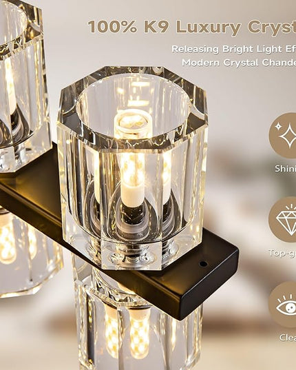 Crystal Black Rectangular Chandelier for Dining Room, 54in Chandeliers Over Table, Modern Chandelier Rectangle Contemporary Pendant Light Fixture for Kitchen Island Bar, Includes 60XG4 Bulbs