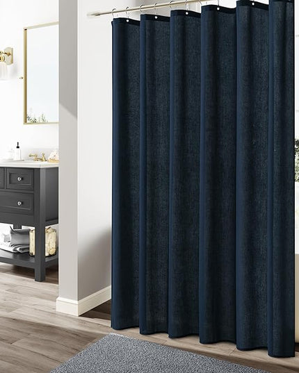 Naturoom Navy Blue Shower Curtain for Bathroom, Linen Textured Weighted Hem Cloth Shower Curtain Set with Hooks, Simple Hotel Luxury Men Nautical Bath Accessories Decor,72x72, Dark Blue