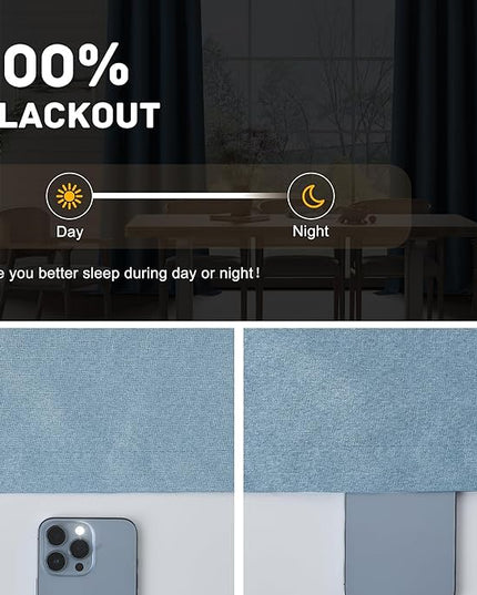 Light Weight Curtains 100% Blackout Linen Textured Curtains 96 Inch Length for Living Room, Bedroom, Full Blackout Curtains with Grommets Top, Light Blue, 37" W x 96" L, 2 Panels